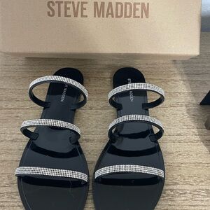 Steve Madden Black Sandals with Rhinestone Straps